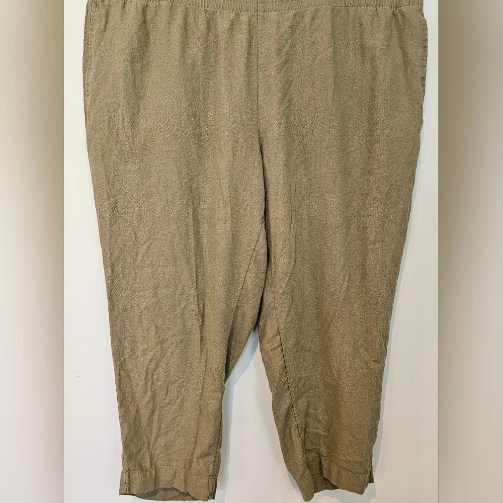 Old Navy Size 3X Linen Blend Hi-Rise Straight Pull On Comfy Waistband Green Pant - Picture 2 of 10